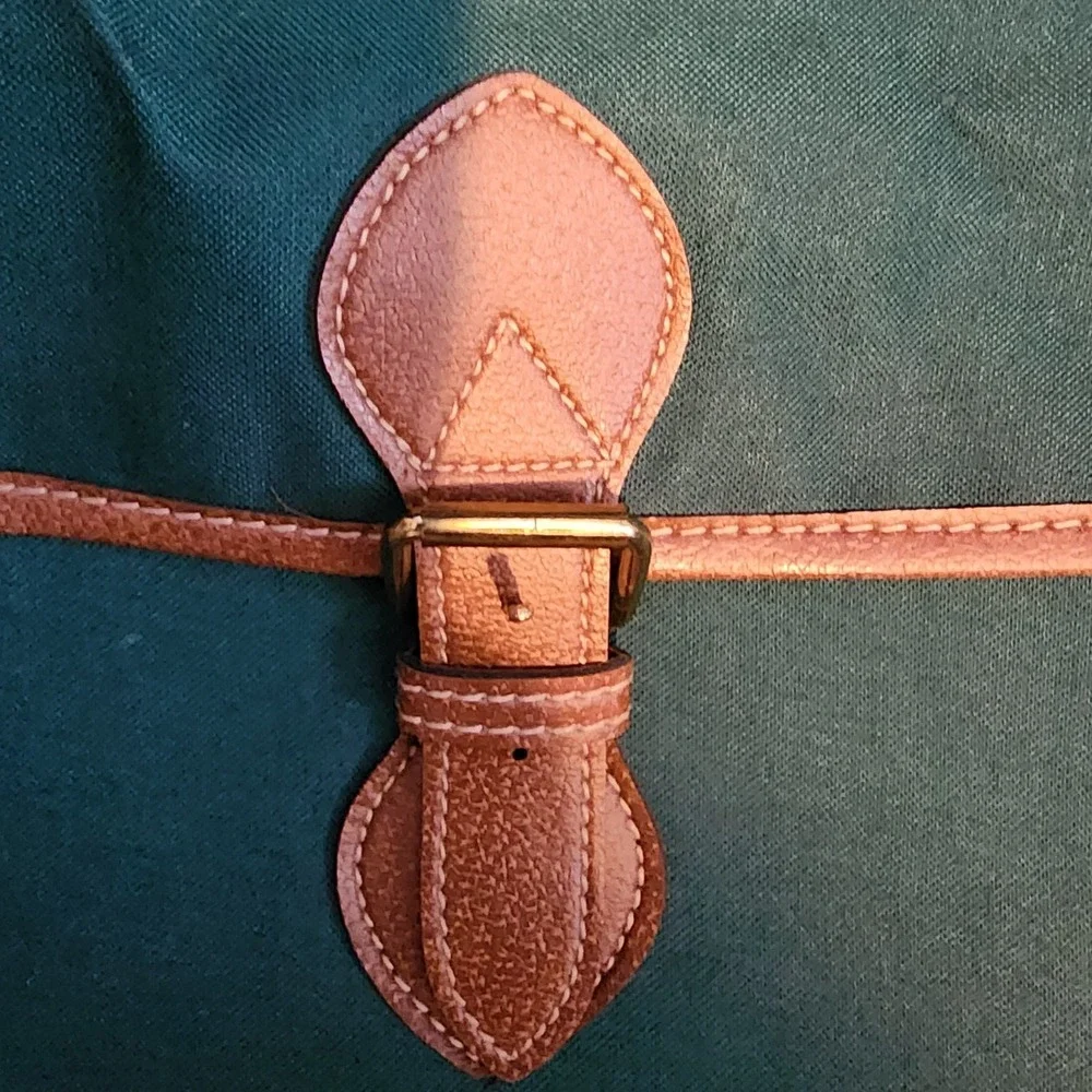 Polo Ralph Lauren VTG Green Messenger Bag Brown Leather Trim Shoulder Laptop Bag